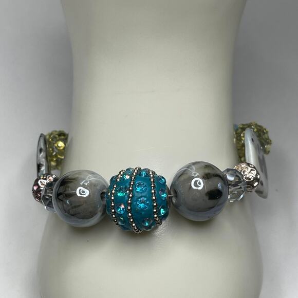 bracelet chunky beaded silver tone with turquoise blue toggle clasp artisan poss - Picture 12 of 16